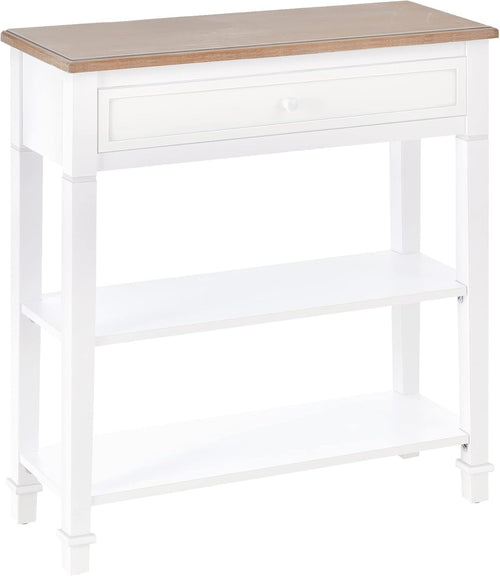 White Slim Console Table with Drawer & 2 Shelves – Hallway Entry Storage