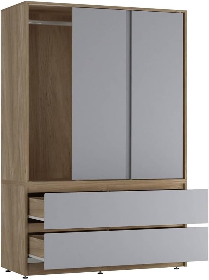 Grey Sliding Door Wardrobe 4 Drawers Hanging Rail Modern Storage Unit