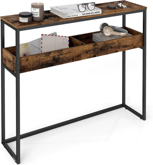 Slim 2-Tier Console Table with Storage – Narrow Entryway Table for Hallway