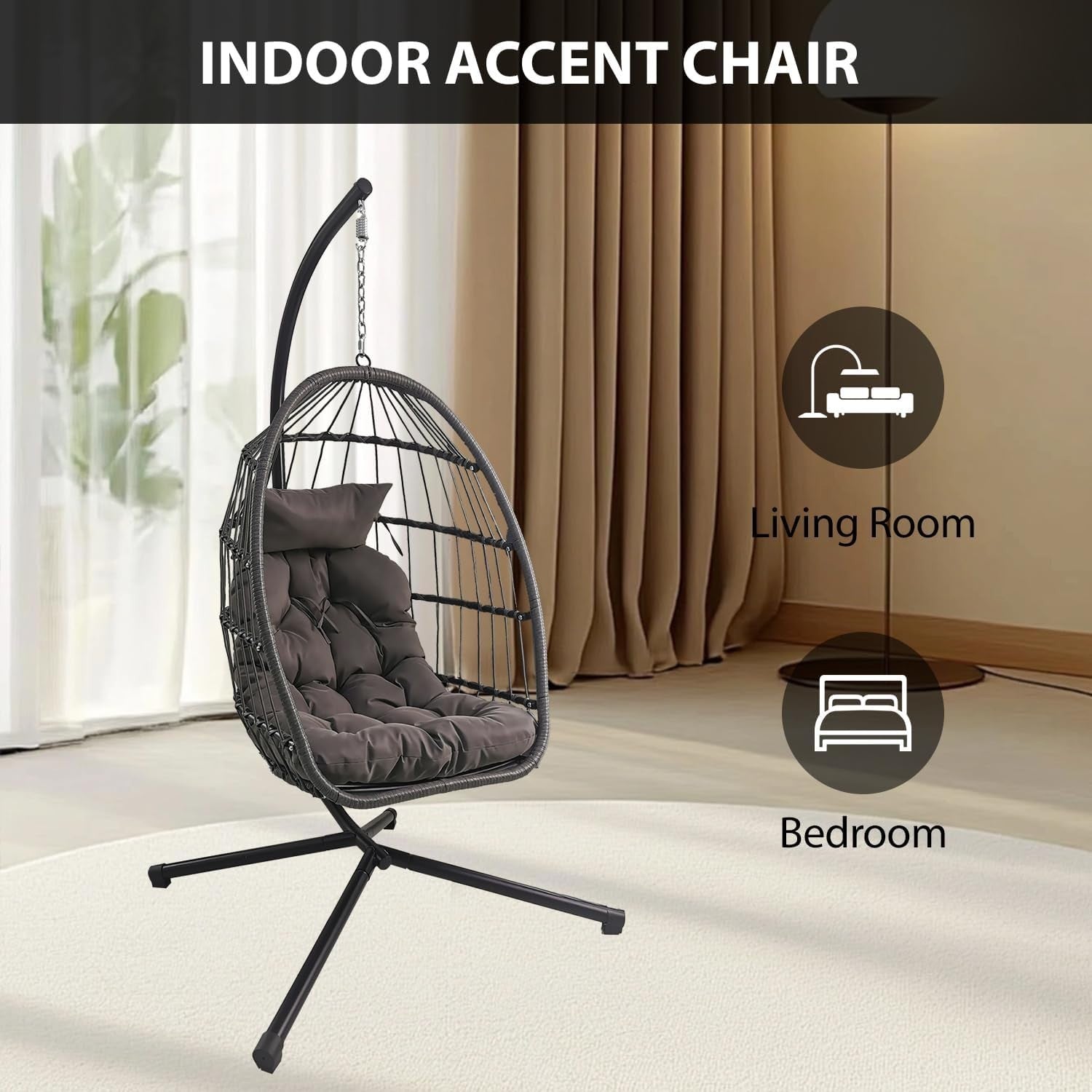 Foldable Rattan Hanging Egg Chair with Stand | Indoor Outdoor Swing Seat