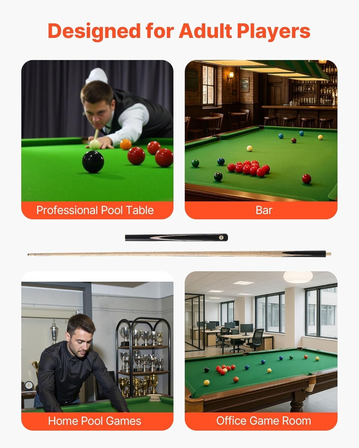 57in 3 Piece Snooker Pool Cue 19oz 9.7mm Tip Solid Wood Set