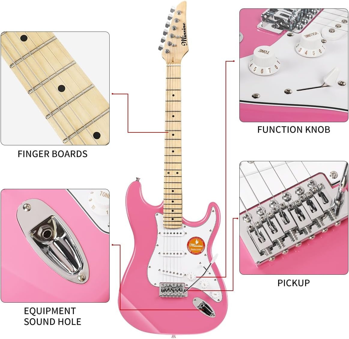 Full Size Electric Guitar Beginner Starter Kit 39" Pink w/ Bag