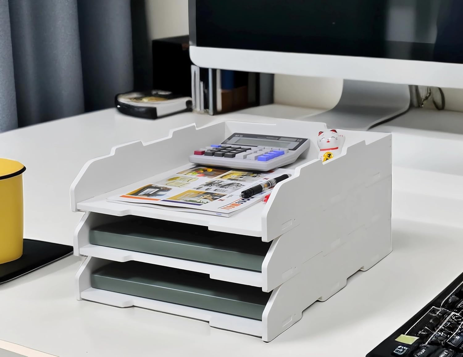 A3 3-Tier Desk File Organizer | Desktop Paper Tray Storage | Office & Home