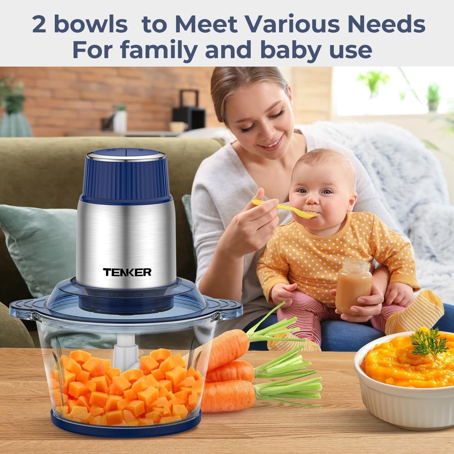400W Food Processor Chopper 2x2L Bowls Meat Grinder Dual Blade