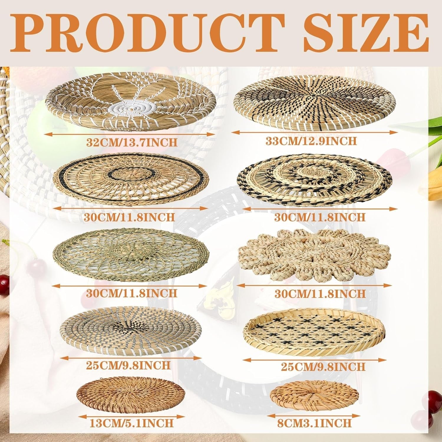 11PCS Boho Woven Wall Baskets Bulrush Farmhouse Decor Clr Vivid