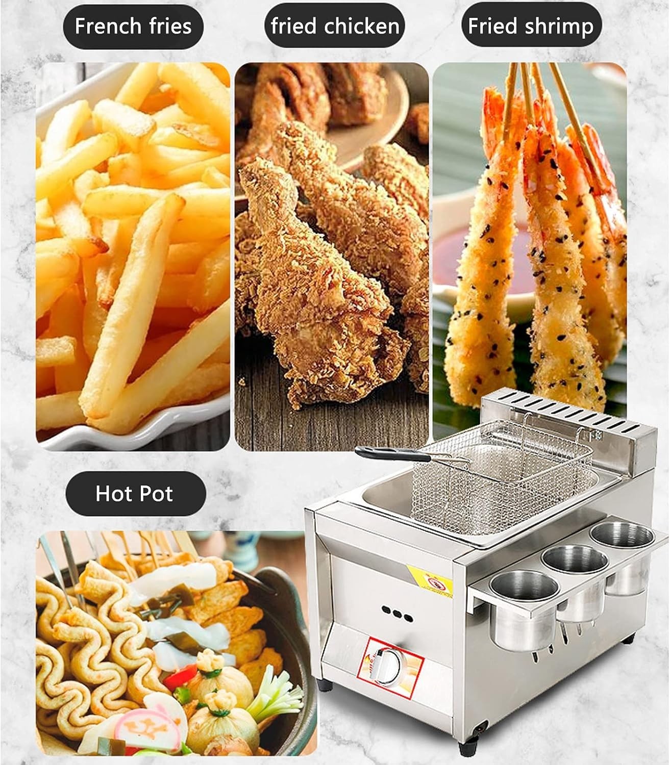 8L LPG Gas Deep Fryer Stainless Steel Countertop Adjustable Heat