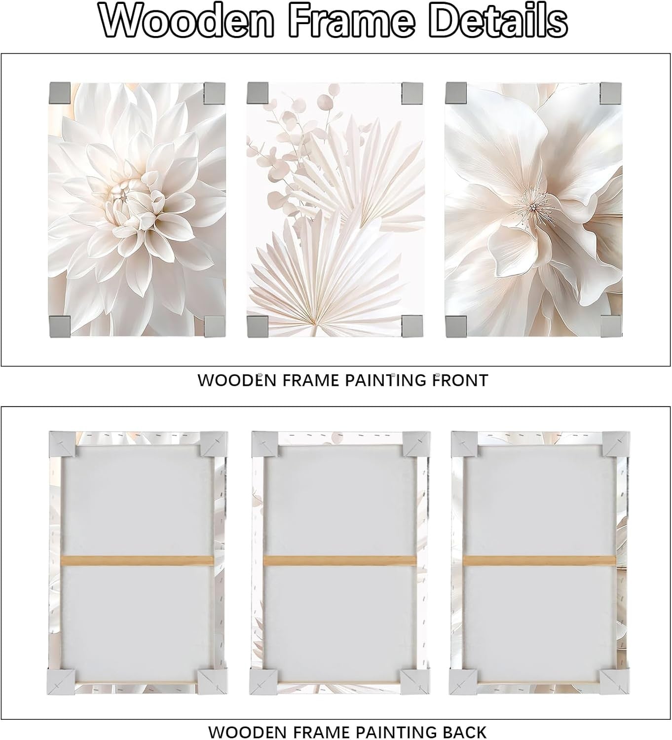 3Pcs Framed Lotus Peony Canvas Wall Art 90x40cm