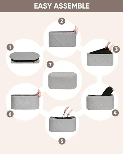 Grey Oval Storage Ottoman Bench 3-in-1 Footrest Seat with Hidden Storage