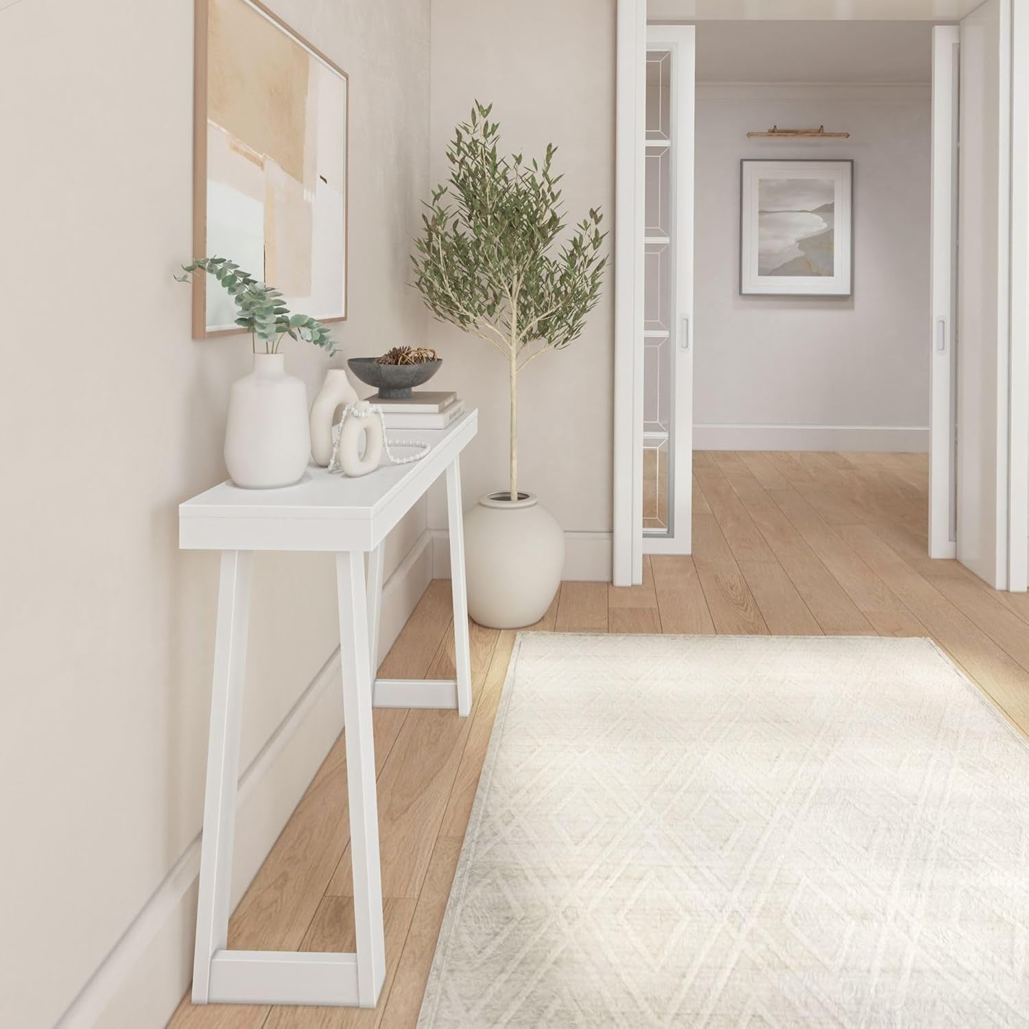 46 Inch White Solid Wood Console Table – Narrow Sofa Hallway Accent