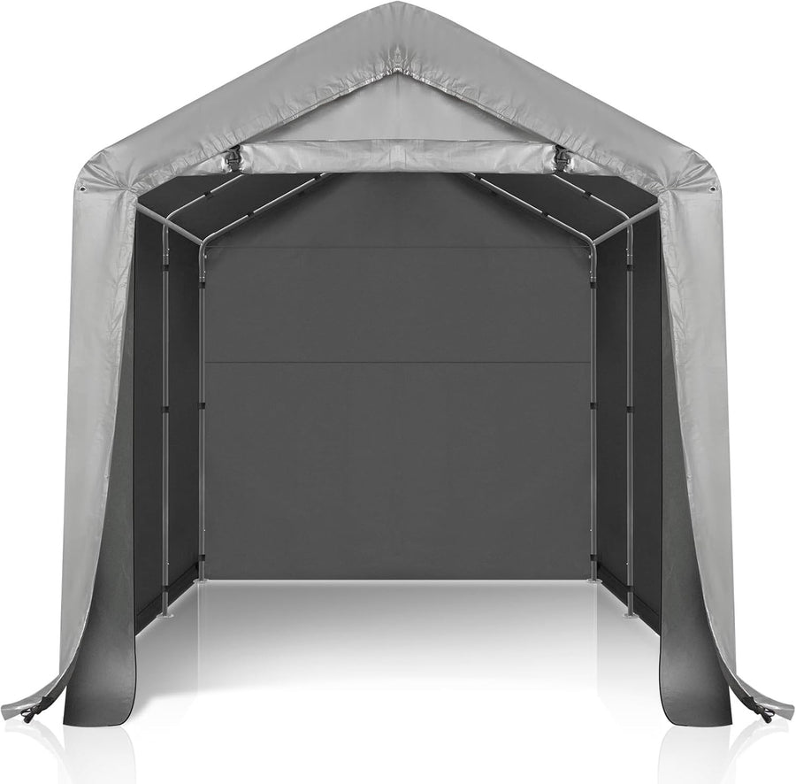 Outdoor Storage Shed Tent 8x8FT Waterproof PE Shelter with Steel Frame & Door