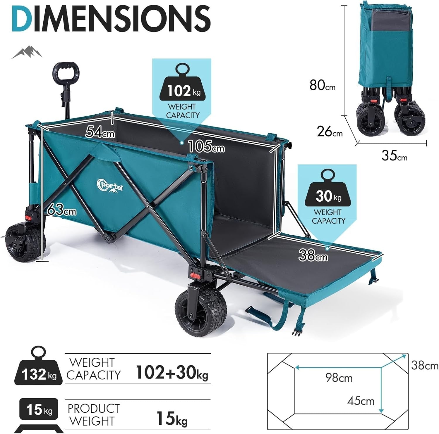 Blue 300L Festival Trolley Heavy Duty Folding Wagon w/ Tailgate & Big Wheels