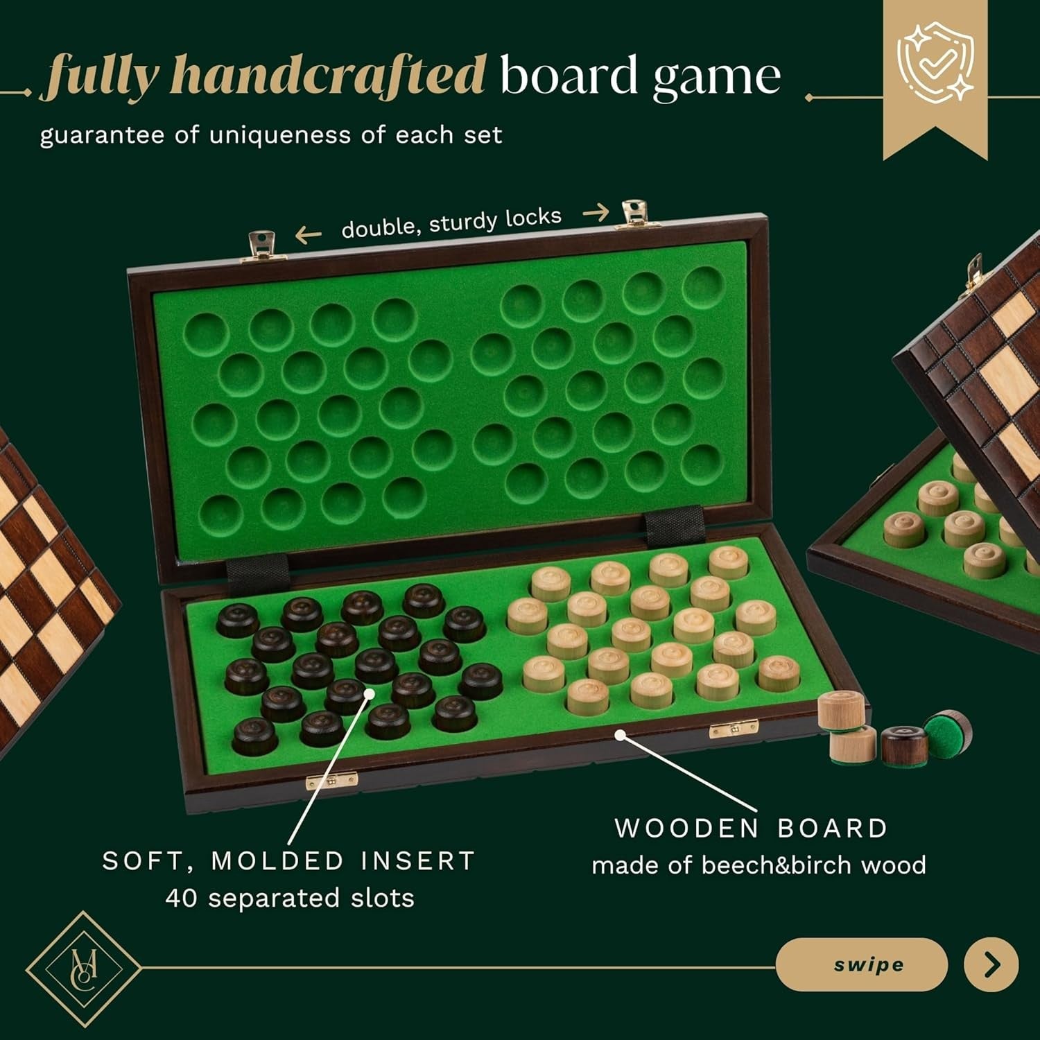 39cm Wooden Checkers Board | XXL 100-Square Folding Draughts Set | Travel Game