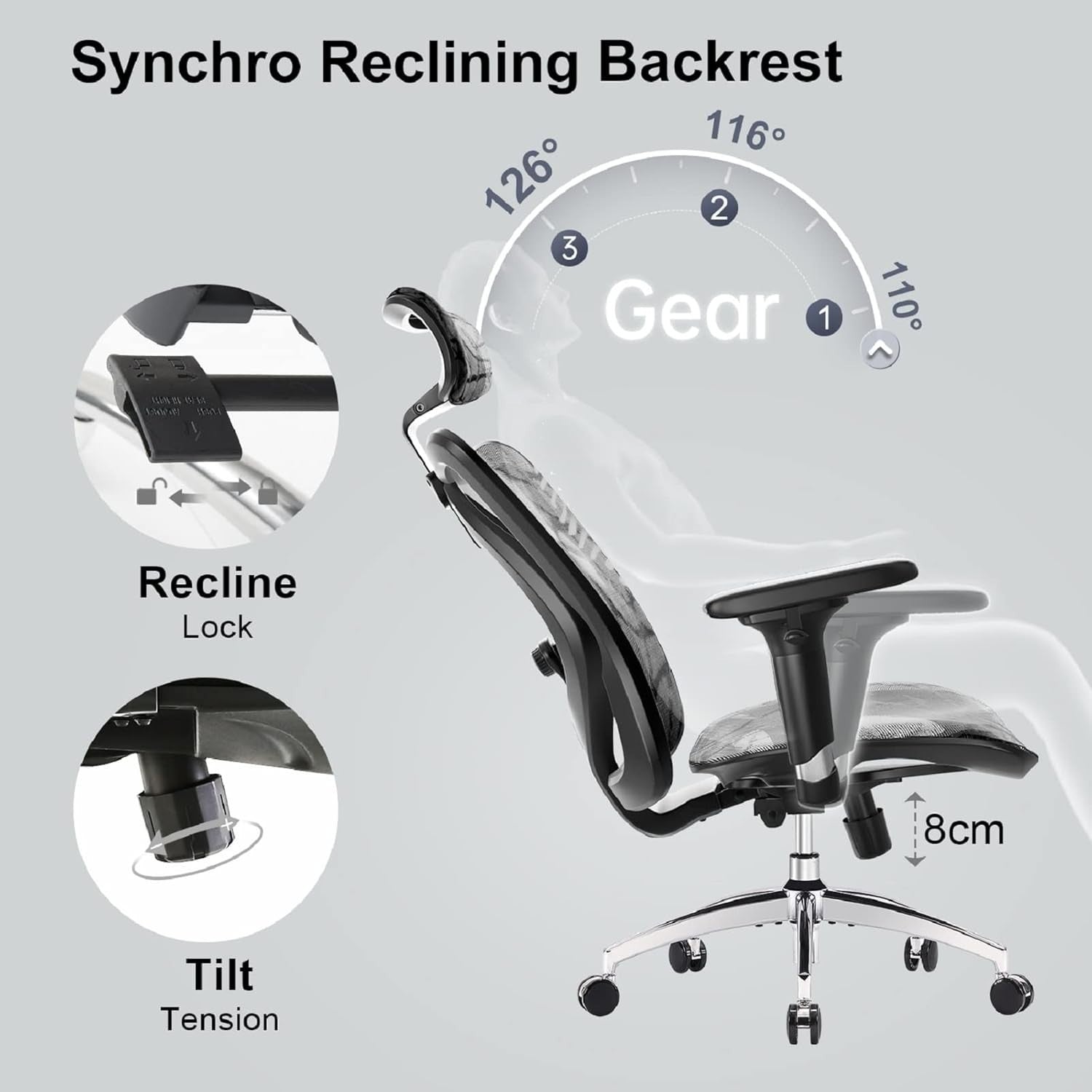 Ergonomic Office Chair Mesh Back Swivel Adjustable Arms Lumbar Support 330lb Max