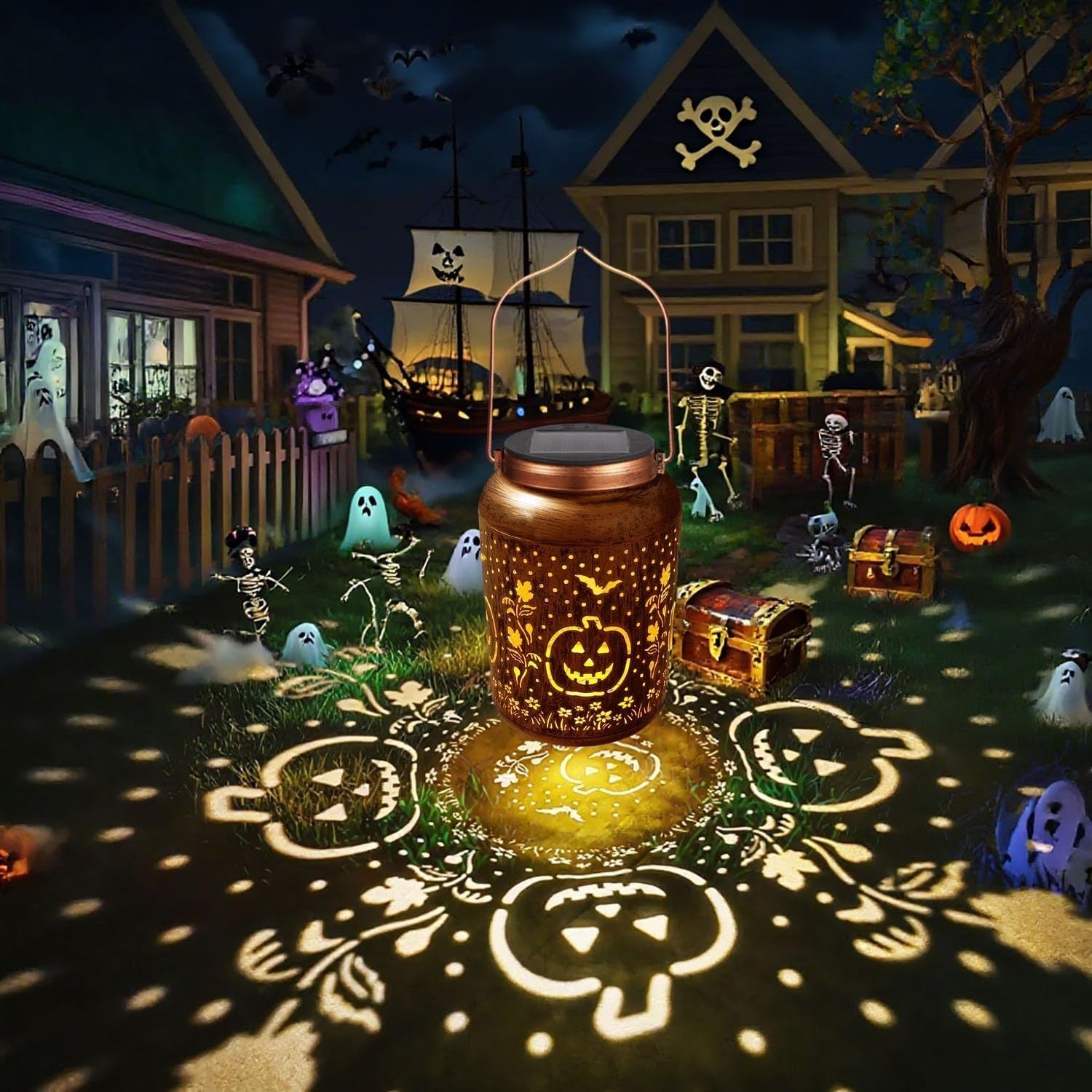 Halloween Pumpkin Solar Lantern Outdoor LED Garden Decor