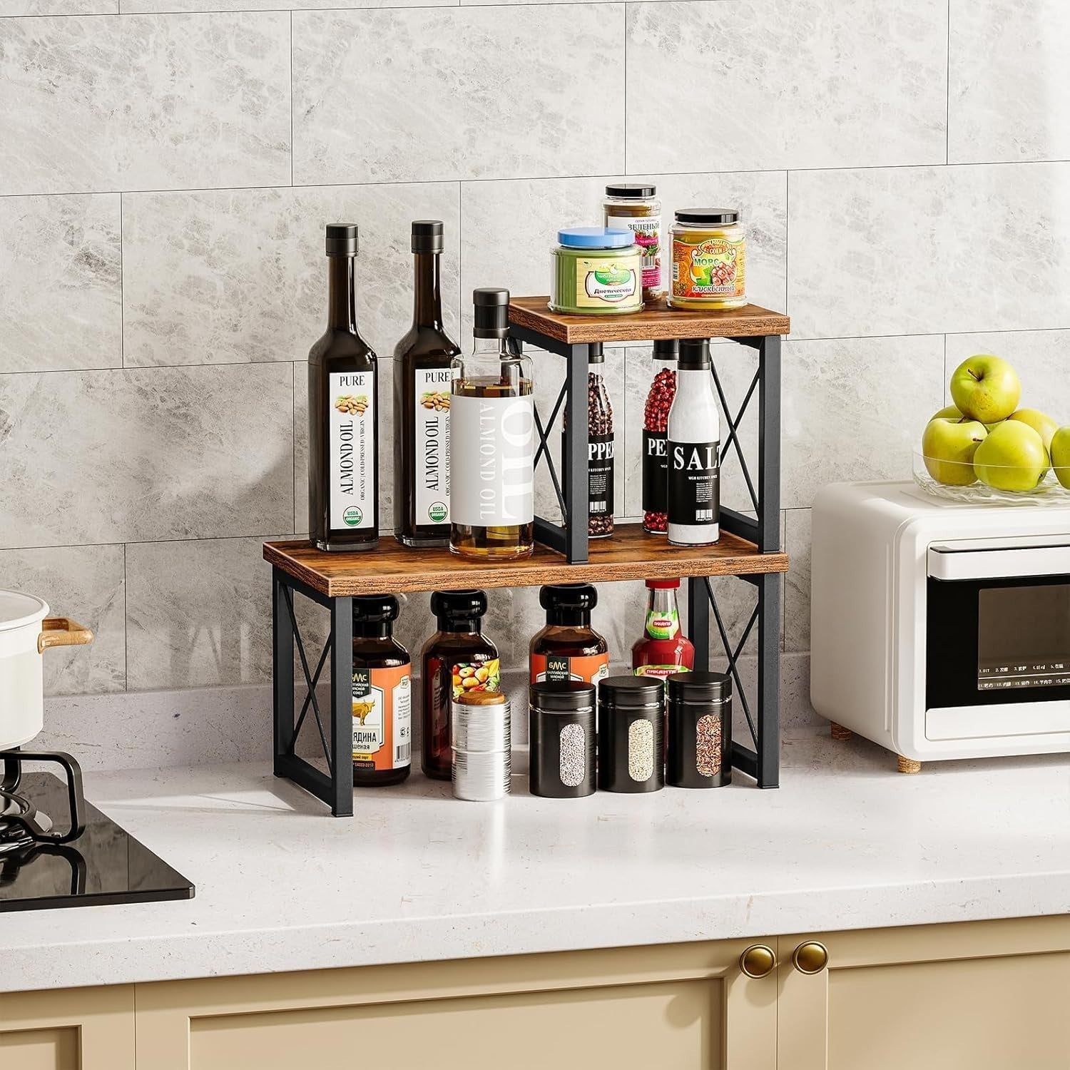 2-Tier Freestanding Desktop Bookshelf – Stackable Wood Desk Organizer Shelf