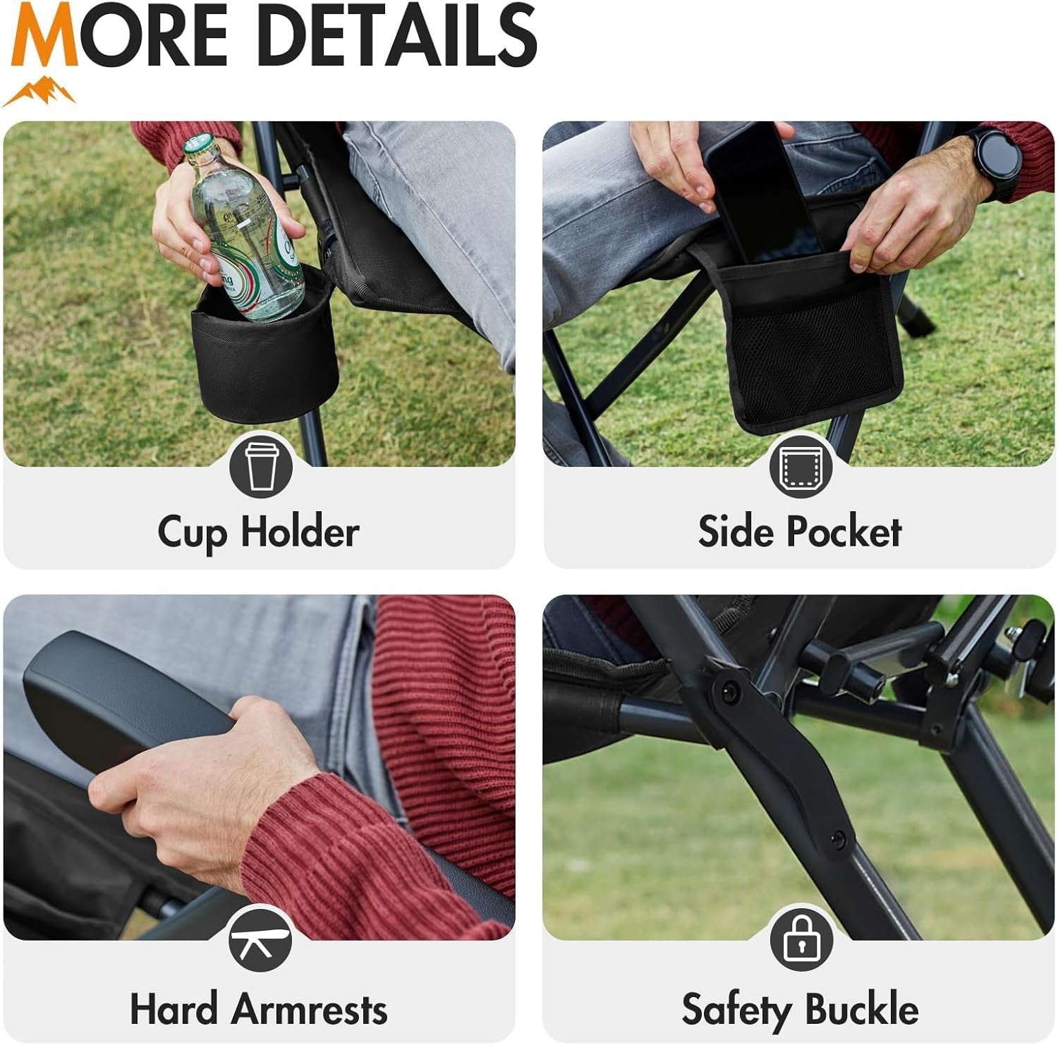 Reclining Folding Camping Chair Padded Heavy Duty 160KG XL with Cup Holder