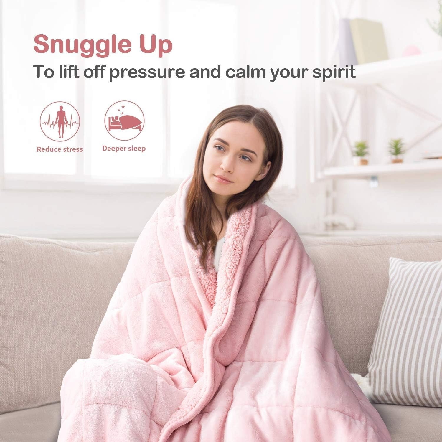 7kg Weighted Blanket Pink Sherpa Plush Fleece 120x180cm Sofa Bed