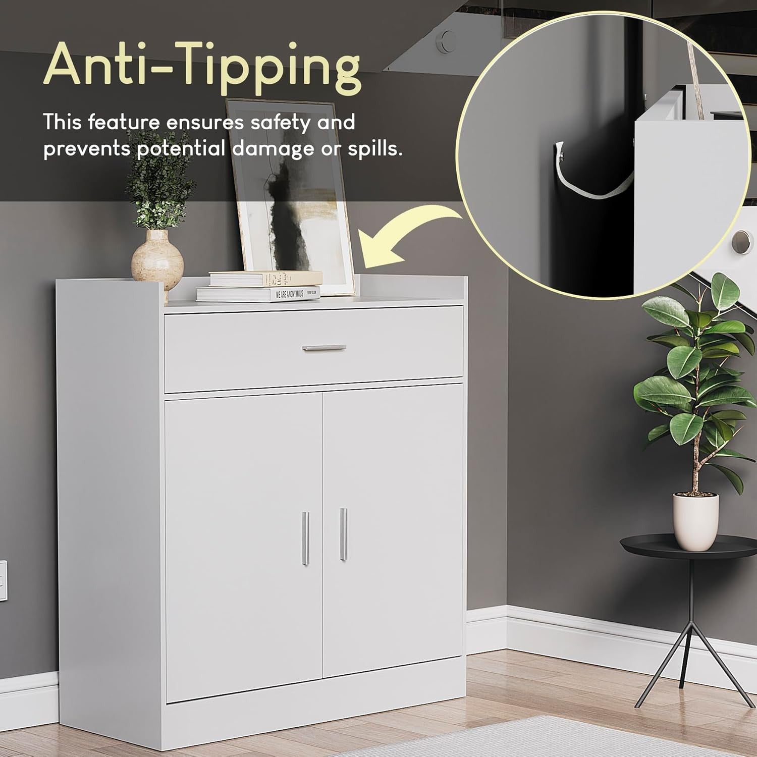 Modern White Shoe Cabinet 2 Door 1 Drawer Cupboard Hallway Storage Unit