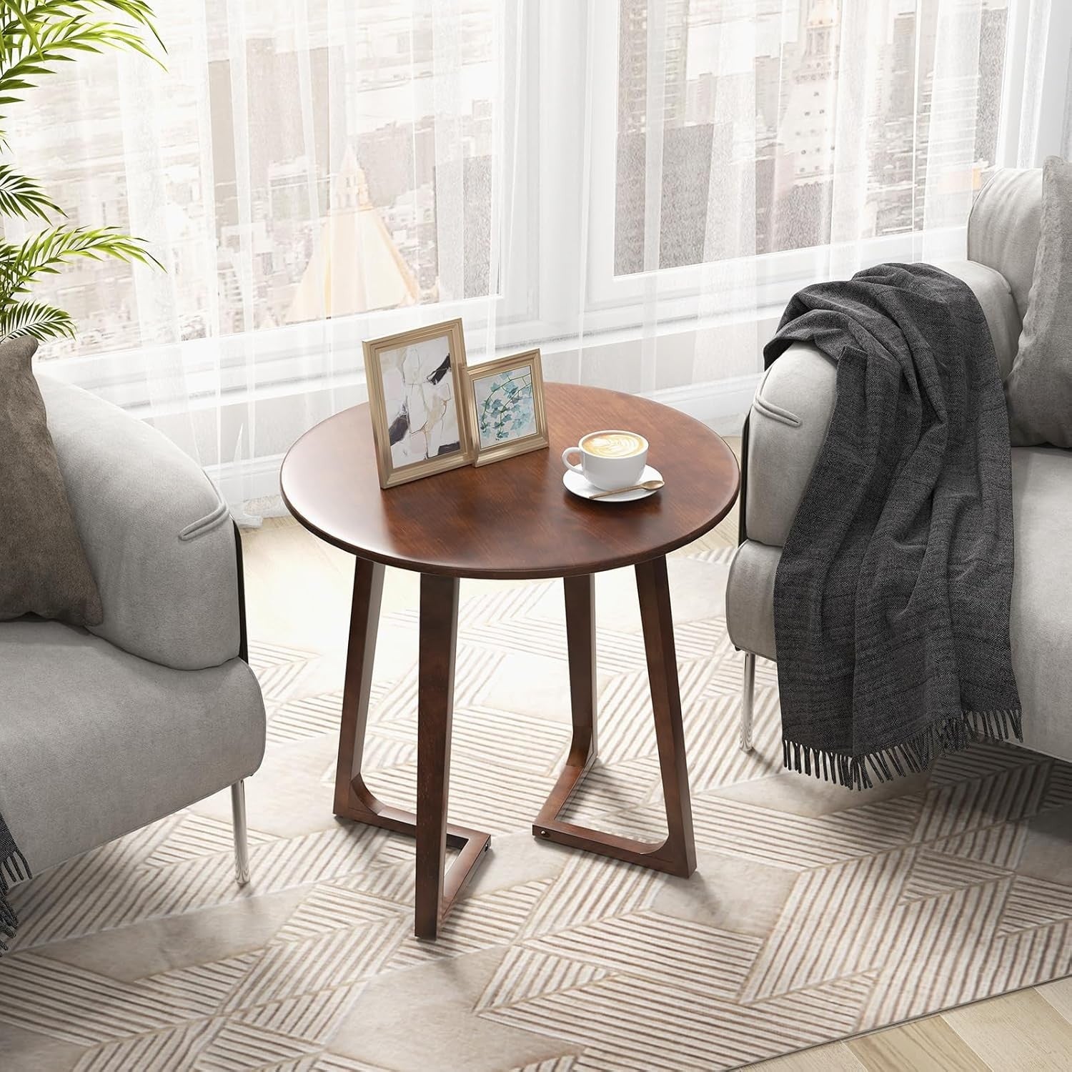 Modern Round Side Table Solid Wood 60x60x61cm Slim Accent Coffee Nightstand