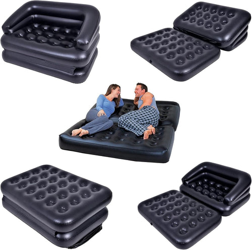 Double Inflatable Sofa Bed Plush Air Couch 198x138x62cm Foldable