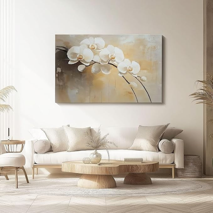 Canvas Wall Art Orchid White Beige 46x31cm Modern Home Decor