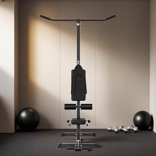 Black Lat Pull Down & Low Row Machine Adjustable Home Gym 50kg