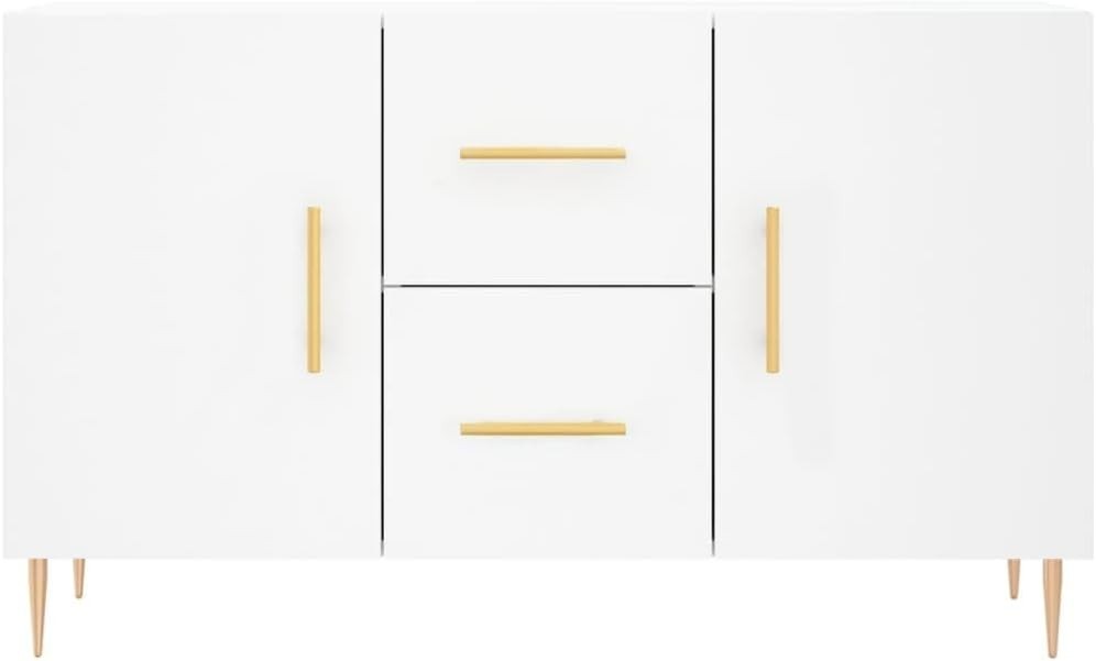 White Sideboard Cabinet Storage Drawers Modern Metal Legs 100cm Wide