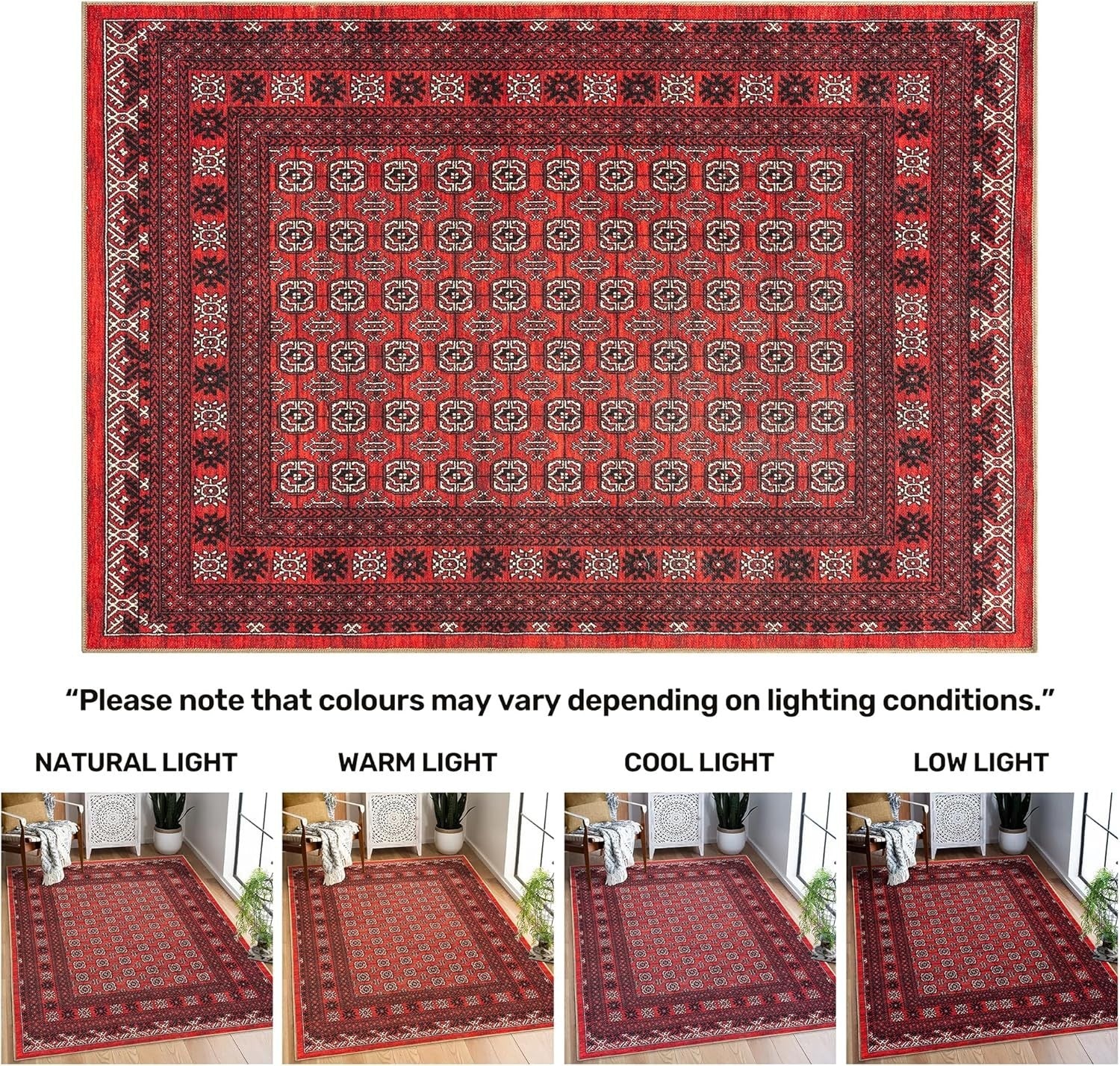 Washable Runner Rug 80x150cm Red Non-Slip Soft Hallway Kitchen Bedroom Floor Mat