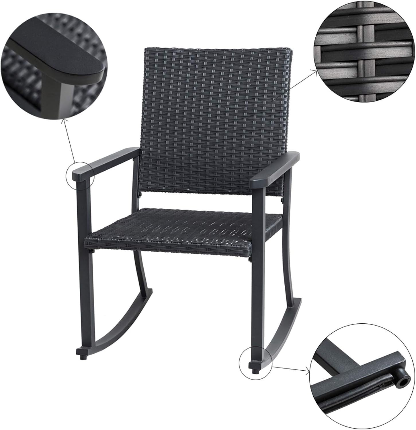 Outdoor Rocking Chair with Metal Frame, Weatherproof Rattan, Easy Assembly