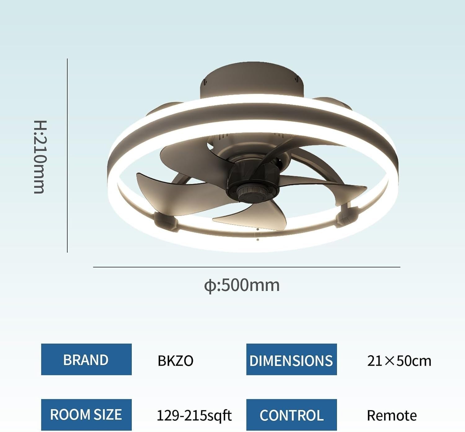 50cm Ceiling Fan with Light, Remote, 6 Speeds, Dimmable, Black