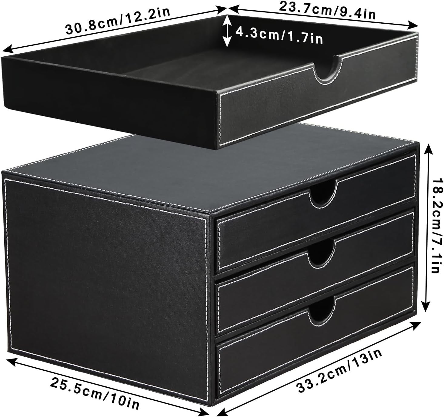 PU Leather Desk Organizer with 3 Drawers – Office & Home Storage Box