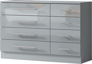 8 Drawer Grey High Gloss Chest of Drawers Modern Bedroom Storage Cabinet