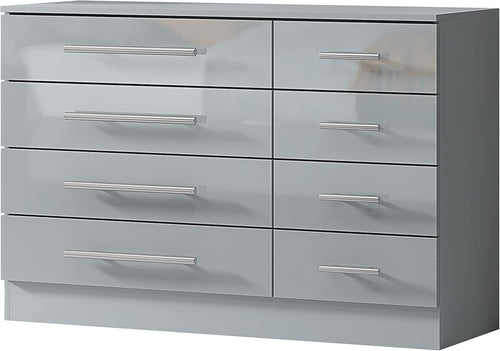 8 Drawer Grey High Gloss Chest of Drawers Modern Bedroom Storage Cabinet
