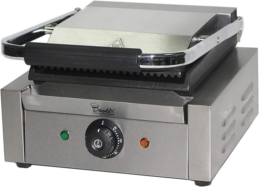Commercial Electric Panini Press Grill Temperature Control Ribbed Flat