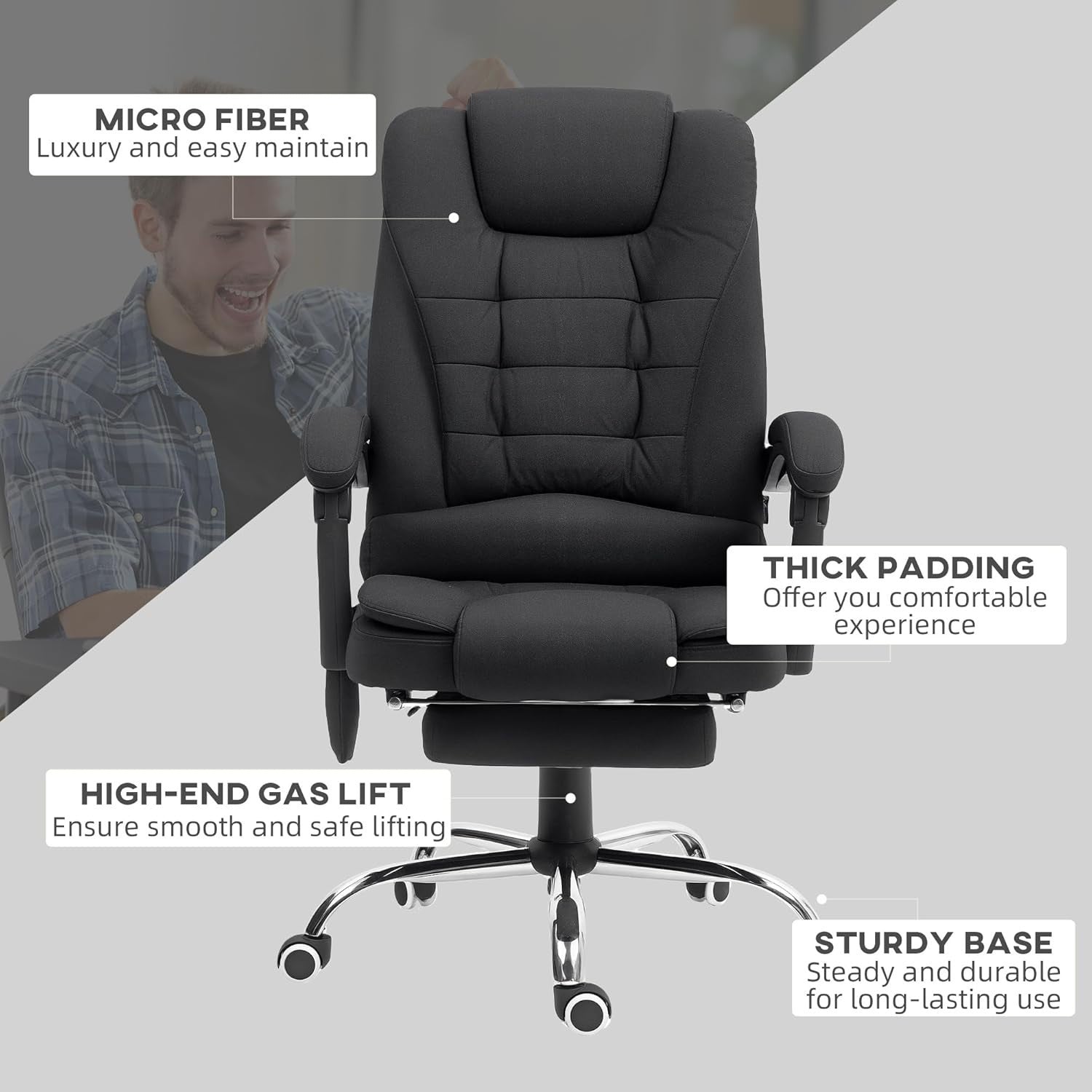 Heated Massage Office Chair Recliner Executive Desk Seat Footrest Black NEW