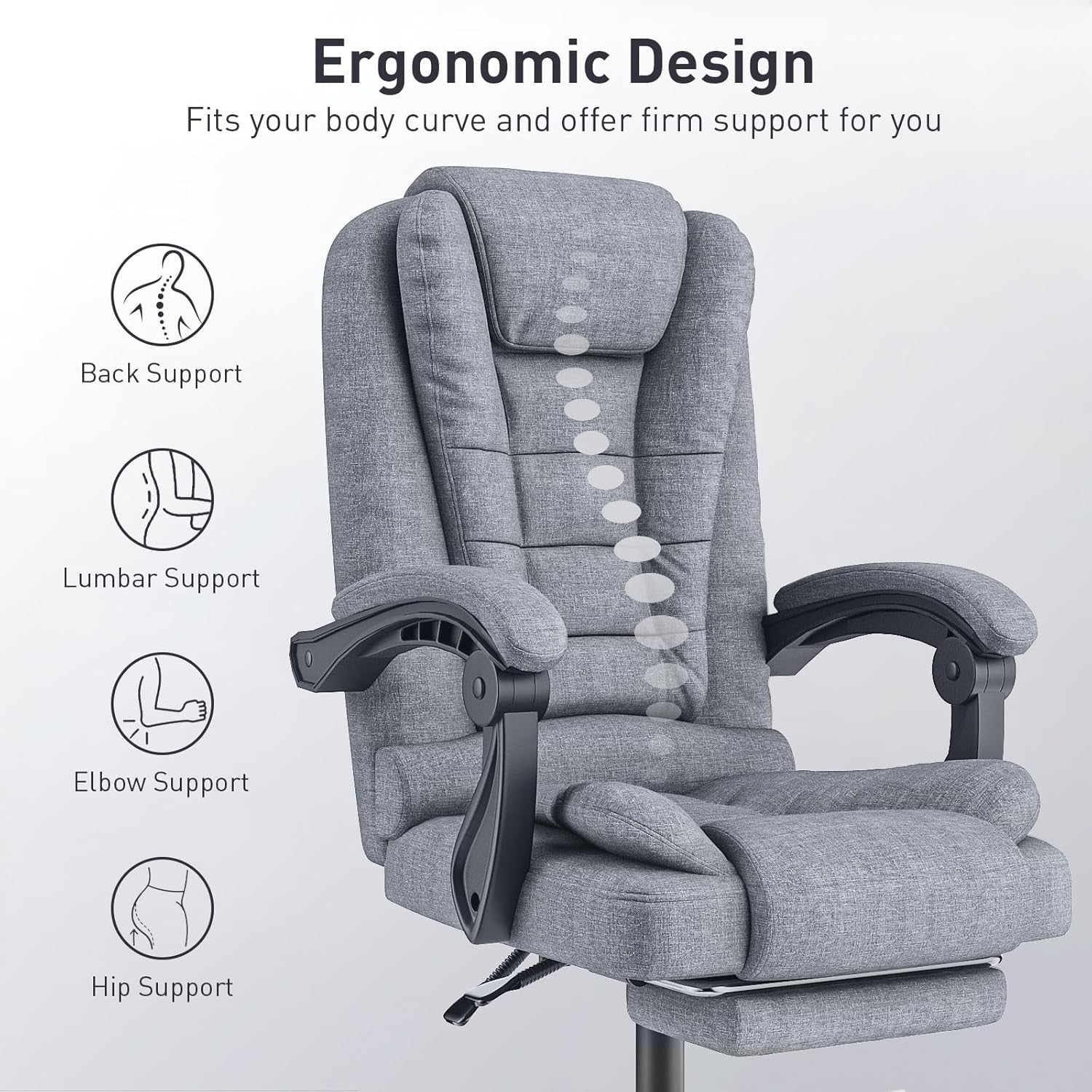 Title Ergonomic High Back Office Chair Fabric Reclining Desk Swivel Seat Grey