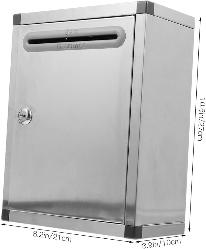 Wall Mount Stainless Steel Mailbox Silver Lockable Post Box Weatherproof Secure