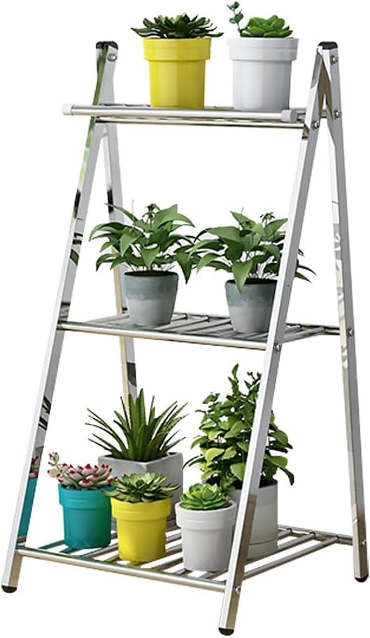 3 Tier Metal Plant Stand Ladder Shelf Indoor Outdoor Flower Pot Holder Silver