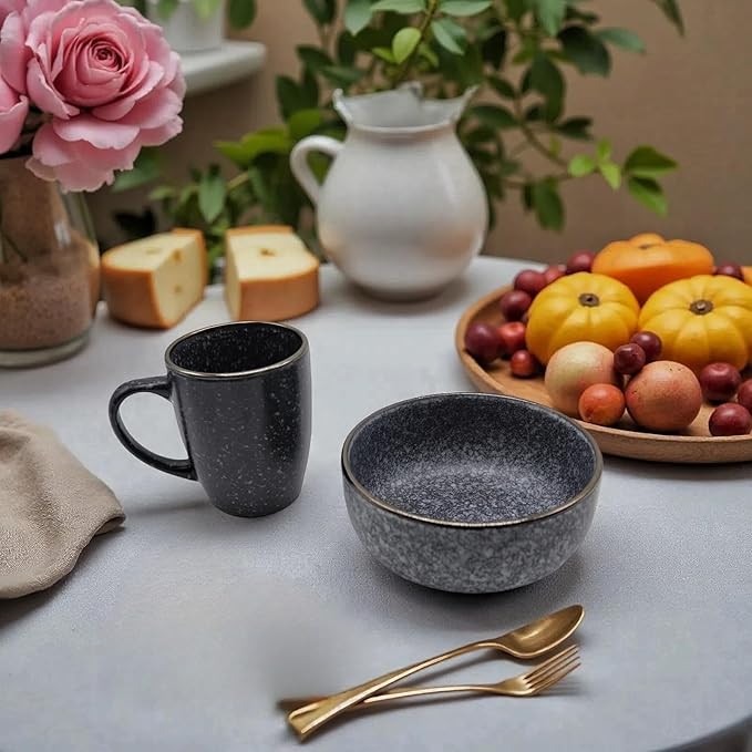16 Piece Stoneware Dinner Set for 4 Plates Bowls Mugs Dark Blue