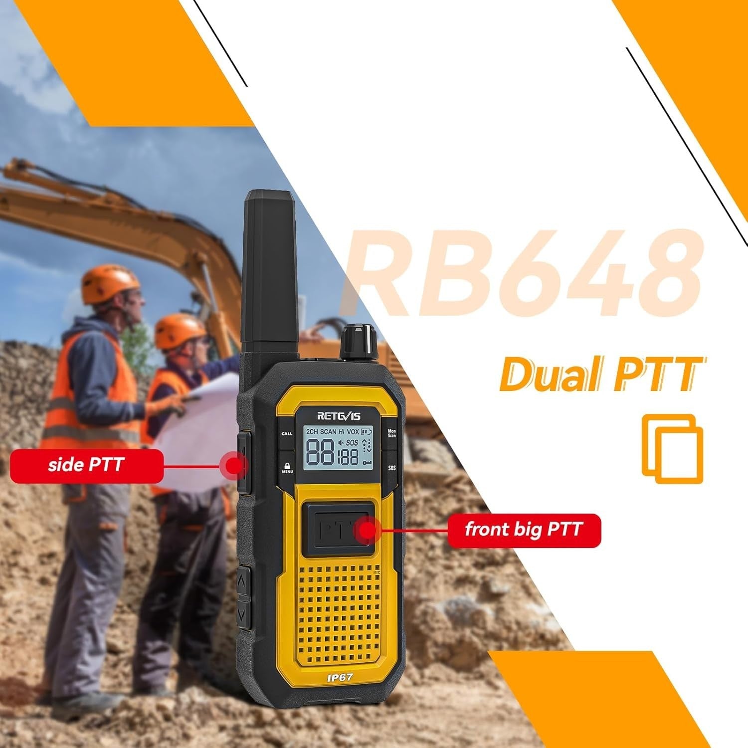 IP67 Waterproof Walkie Talkies Dual PTT SOS Heavy Duty 4 Pack
