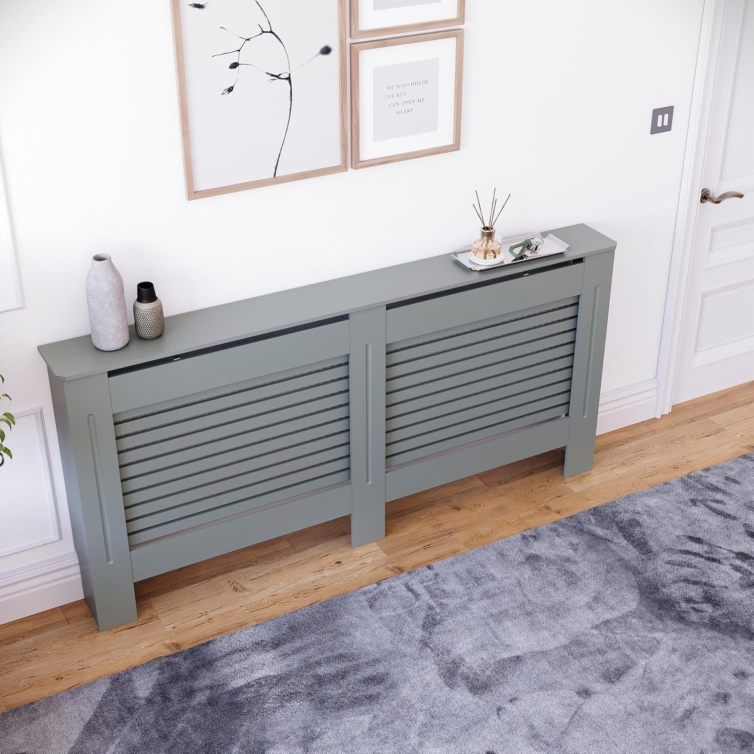Extra Large Olive Grey Radiator Cover MDF Cabinet 172x82x19cm