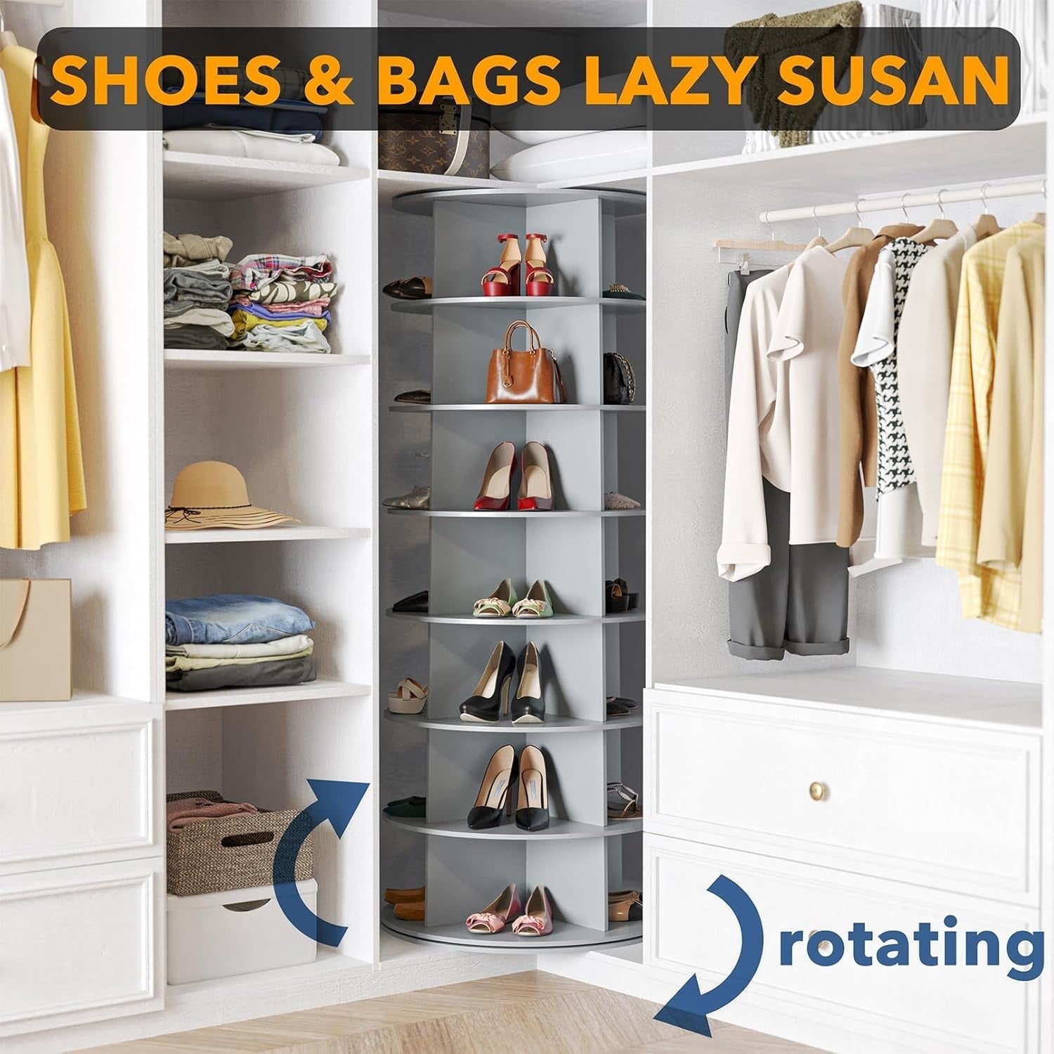 7-Tier Rotating Shoe Rack Tower, Space-Saving Vertical Spinner 160cm High