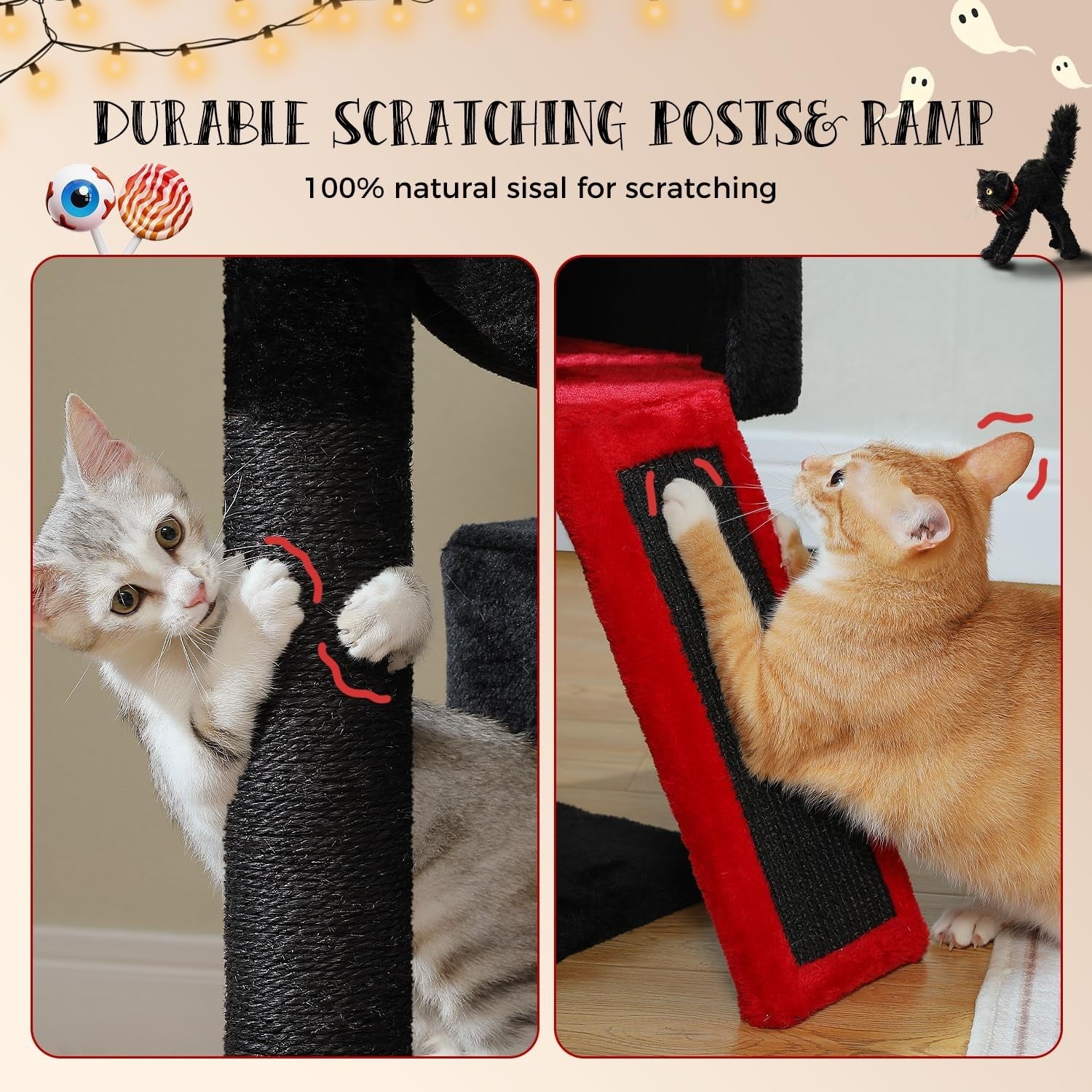 104cm Black Cat Tree Tower Dual Condo Hammock Scratching Post with Ramp