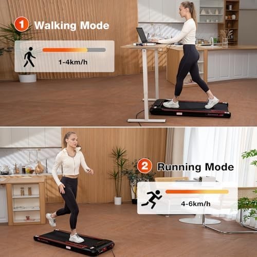 Under Desk Walking Pad 1–6km/h Quiet Portable Treadmill w/ LED Display (Red)