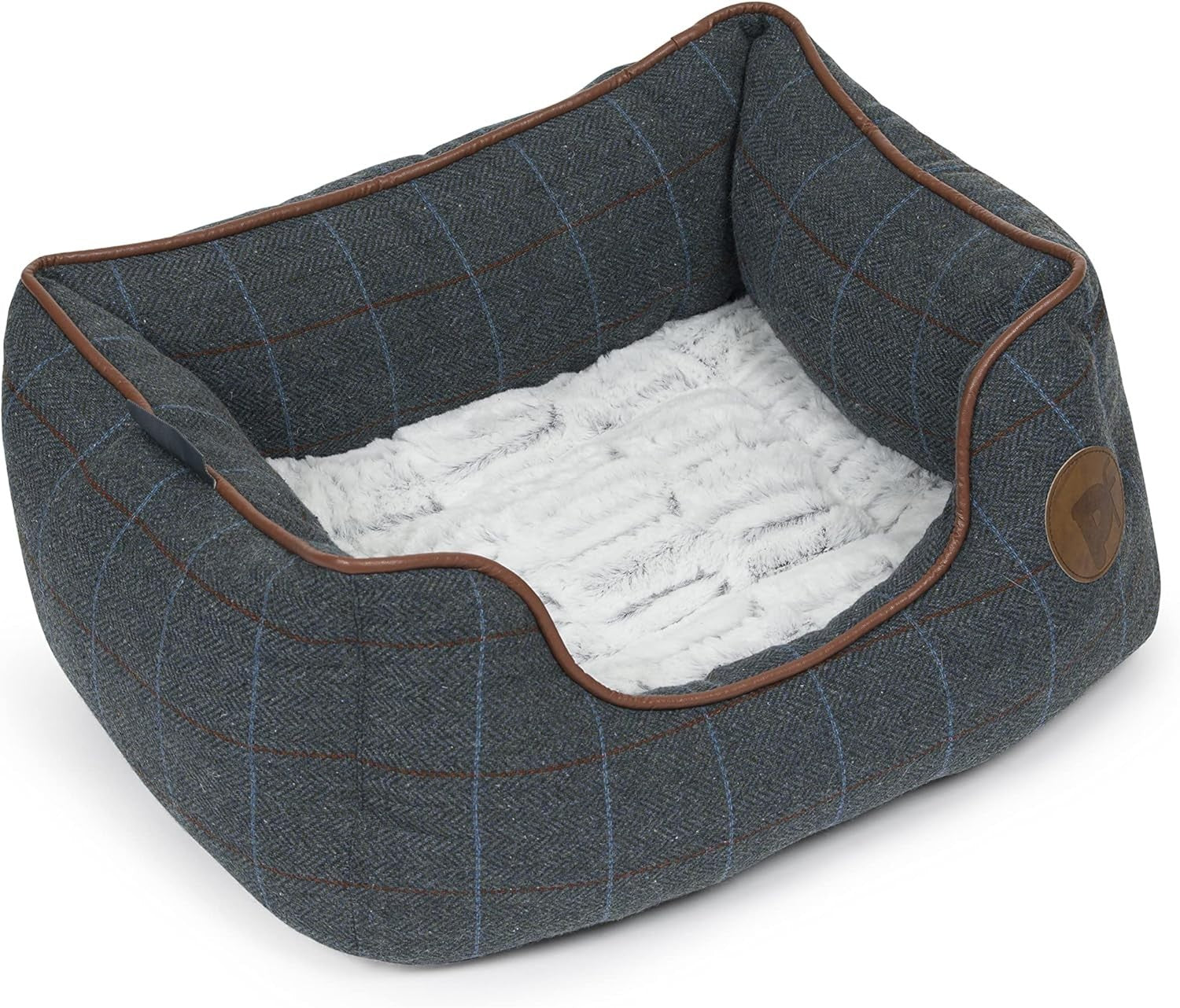 Small Tweed Dog Bed 50x42cm Reversible Cushion Cozy