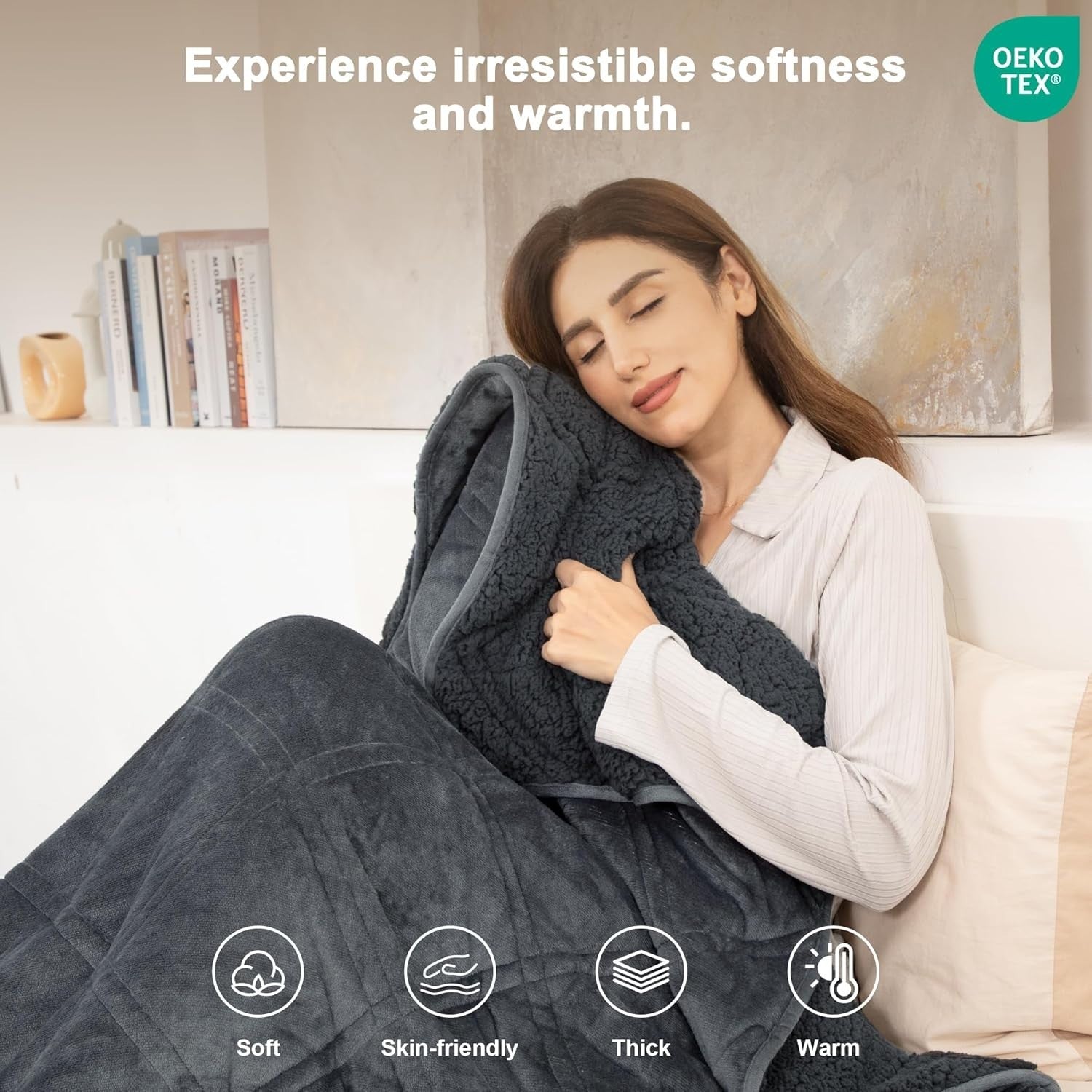 Sherpa Fleece Weighted Blanket for Adults - Grey - Queen Size 150x200cm