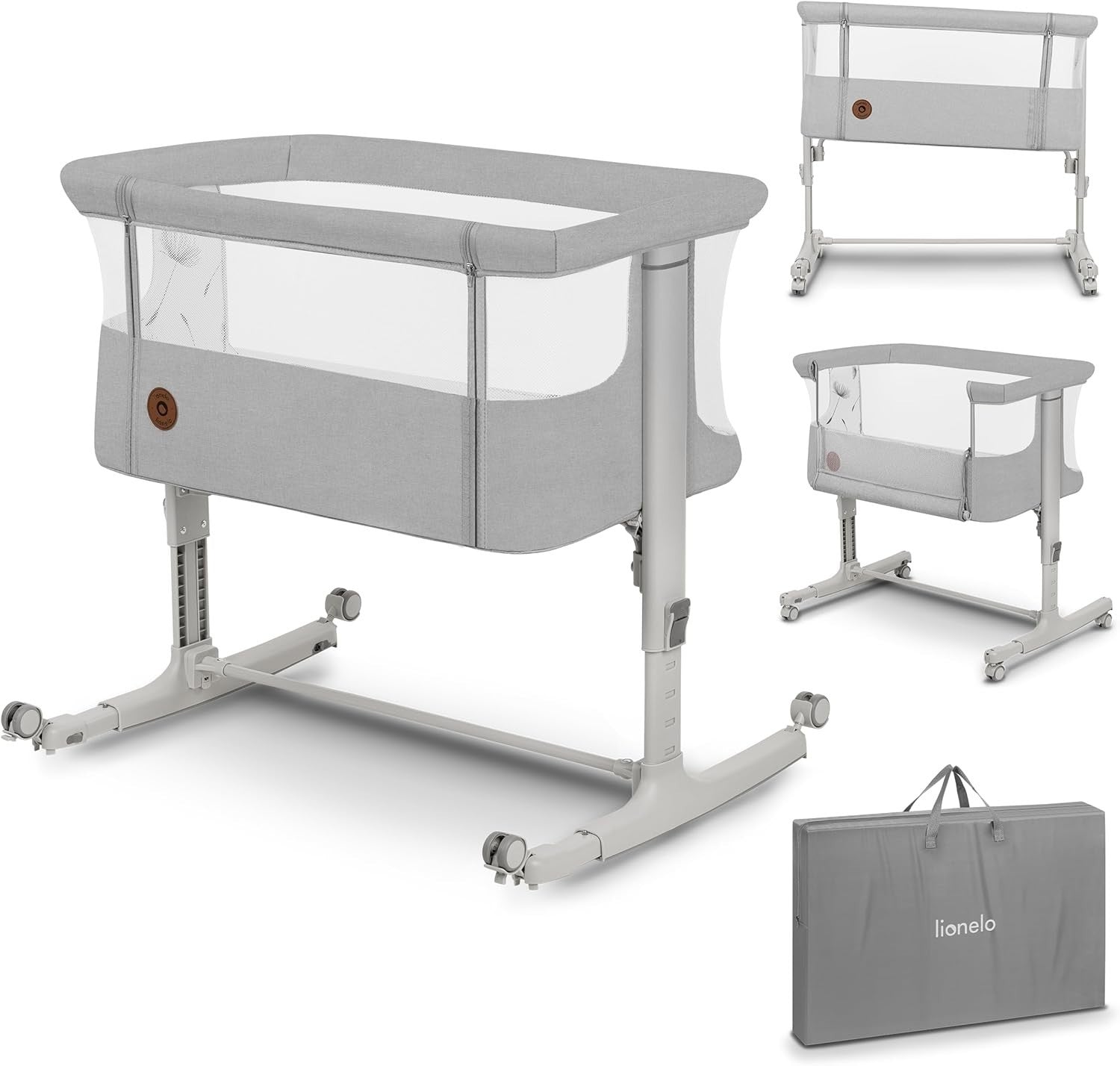 3in1 Baby Bedside Crib Co-Sleeper Cot with Mattress Adjustable Height Light Grey