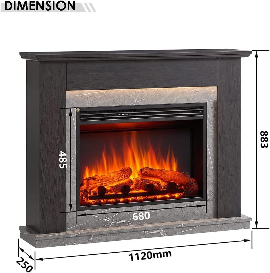 Electric Fireplace Suite 44" Heater LED Flame Oak Surround TV Safe