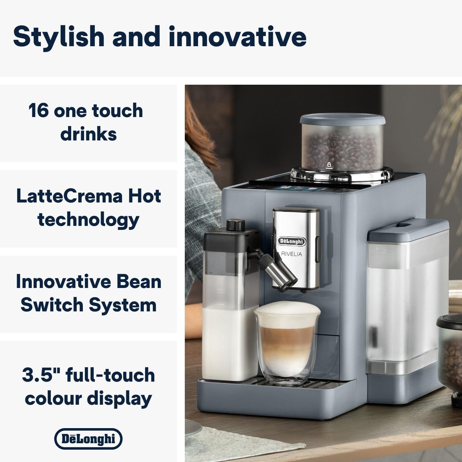 Touch Display Bean-to-Cup Coffee Machine | 16 Drinks | Milk Frother | Dual 250g