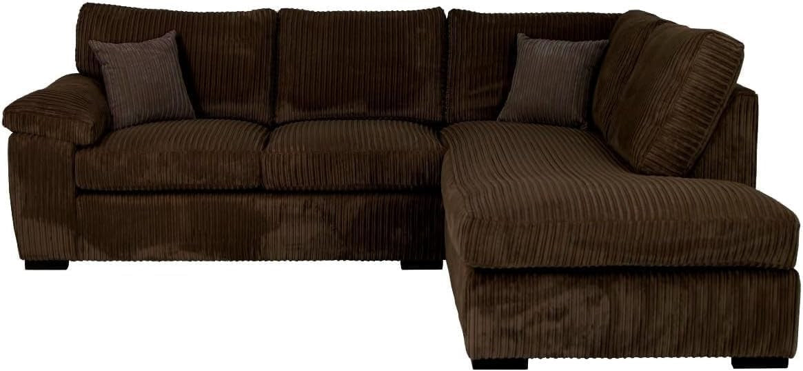 Spacious Jumbo Cord Brown L-Shape 4-Seater Corner Sofa – Cozy & Stylish